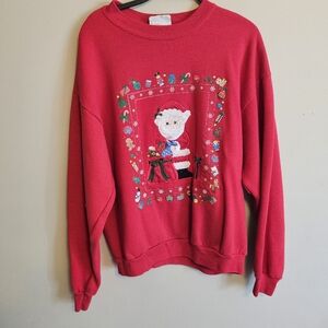 Vintage Lee Cotton Blend 90's Red Santa Christmas Crewneck Sweater Large